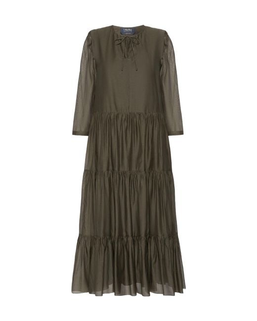 Max Mara Green Cotton And Silk Voile Maxi Dress