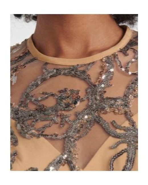 Elie Saab Natural Sequined Sheer Tulle Gown