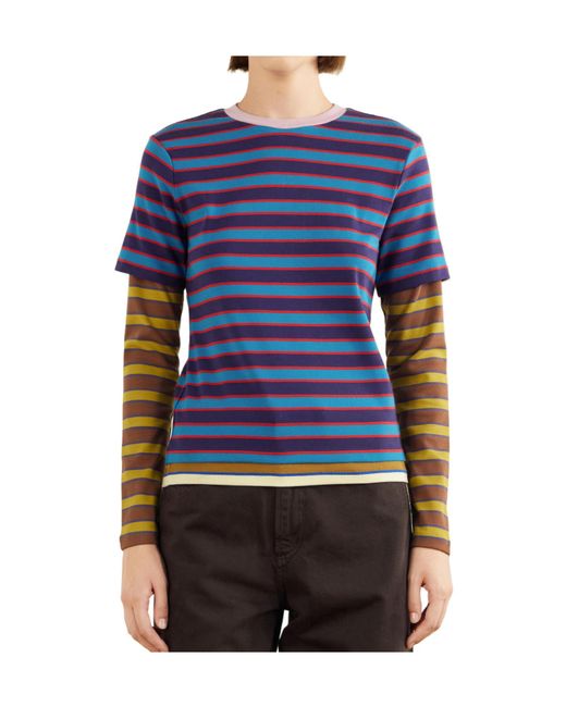 Staud Blue Striped Stretch Cotton-Jersey T-Shirt