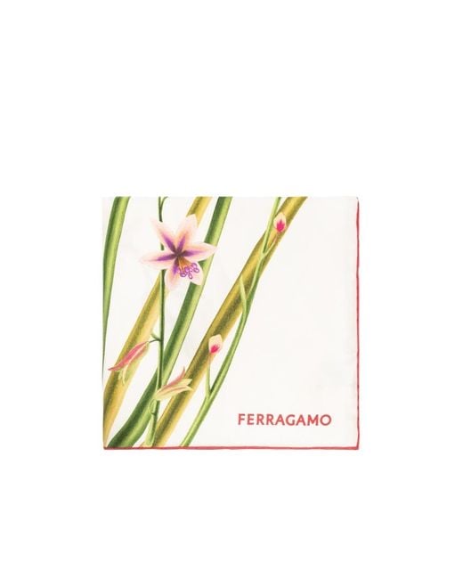 Ferragamo White Floral Logo Printed Scarf