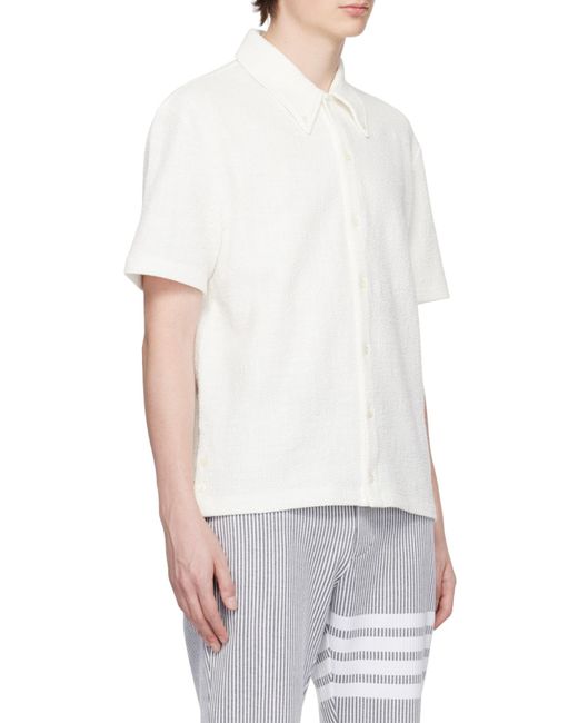 Thom Browne White Tweed Short-Sleeve Polo Shirt for men