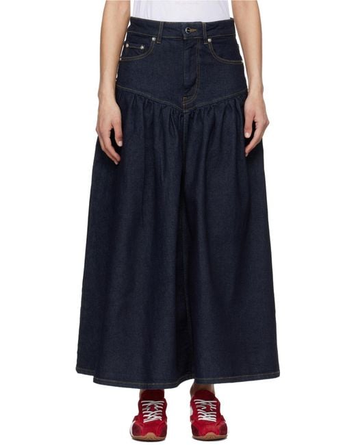 Ganni Blue High-Waist Denim Maxi Skirt