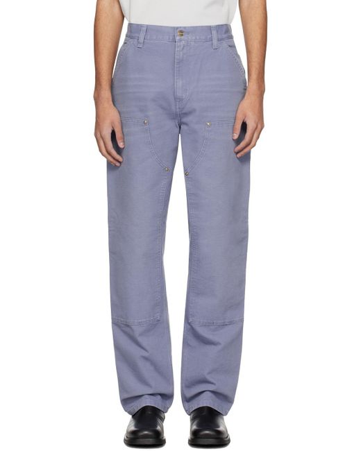 Carhartt Blue Double Knee Mid-Waist Straight-Leg Trousers for men