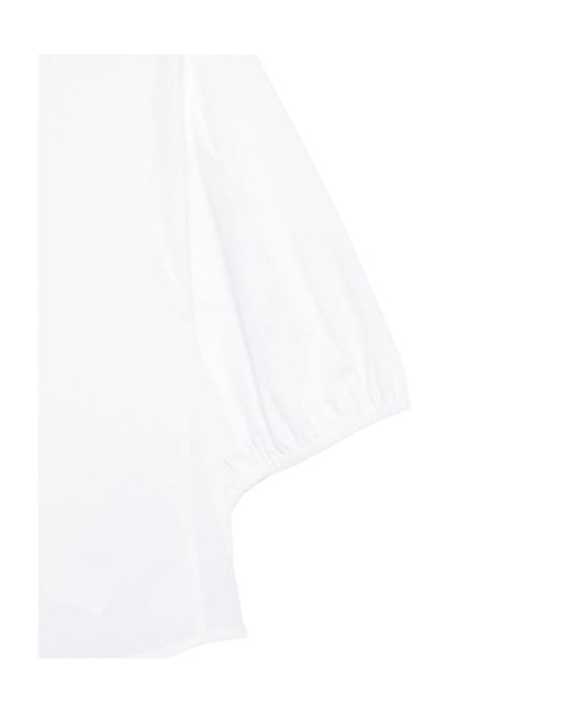 Emporio Armani White Crewneck Puff-Sleeved Blouse