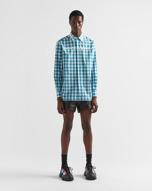 Prada Blue Check-Printed Buttoned Shirt for men