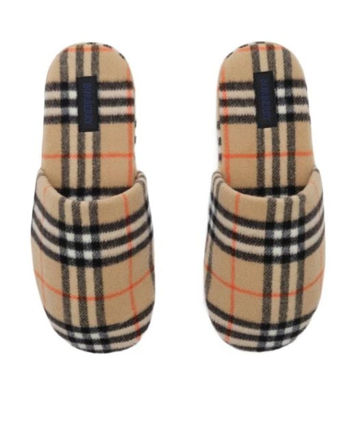 Burberry Brown Check Wool Blend Slippers for men