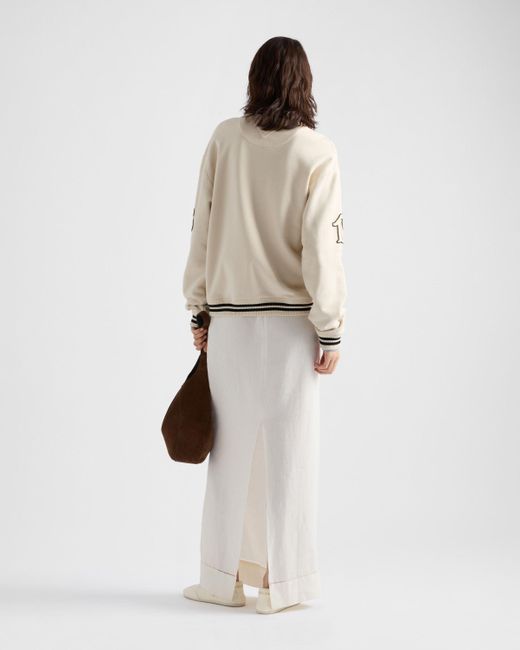 Prada Natural Cotton Fleece Sweatshirt With Patches