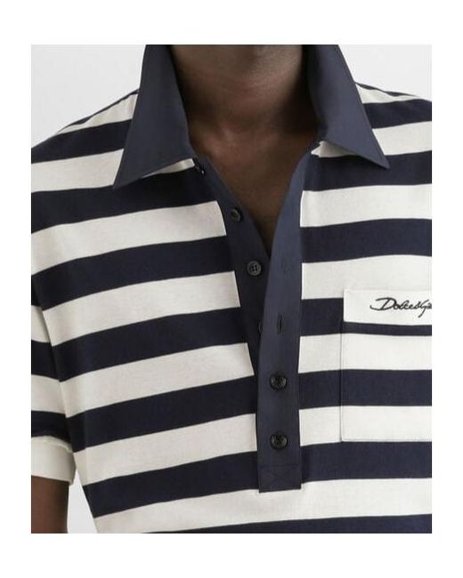 Dolce & Gabbana Blue Striped Jersey Polo Shirt for men