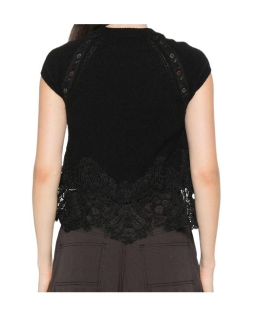 Ermanno Scervino Black Lace-Trim Cap-Sleeve Top