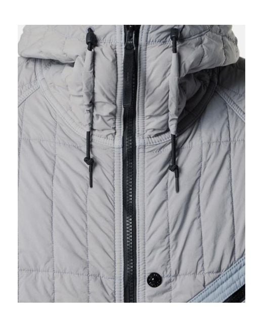 Stone Island Gray Quilted Padded Hooded Jacket With Anti-Drop for men