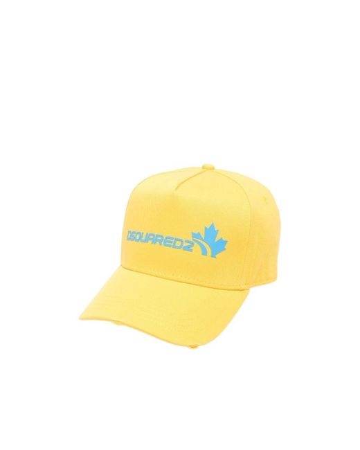 DSquared² Yellow Logo-Detailed Distressed Baseball Cap for men