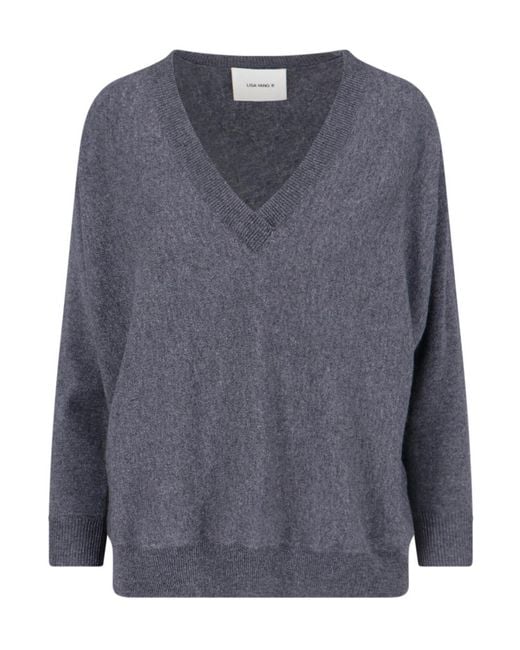 Lisa Yang Blue Ribbed V-Neck Knitted Sweater