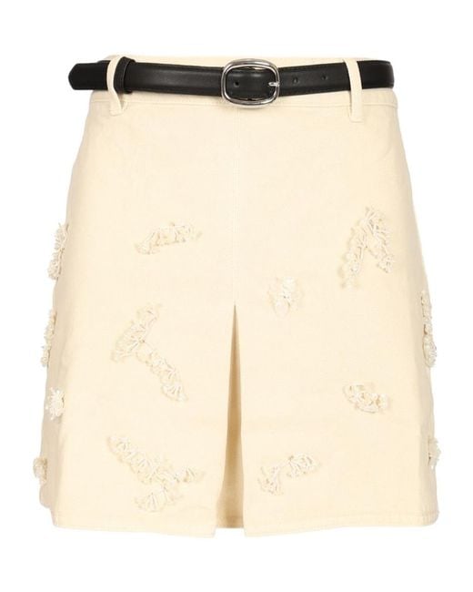 Self-Portrait Natural Beaded Floral Denim Mini Skirt