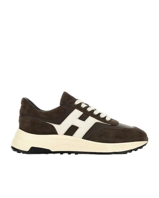 Hogan Black Coffee Leather Sneakers With Memory Foam Insole for men