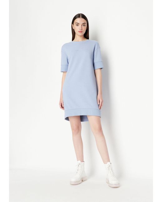 ARMANI EXCHANGE Blue Logo-Embroidered T-Shirt Dress