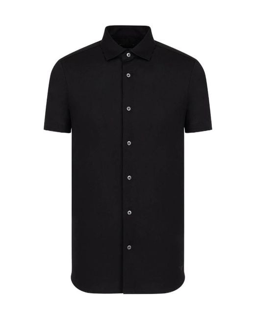 Emporio Armani Black Buttoned Curved Hem Polo Shirt for men