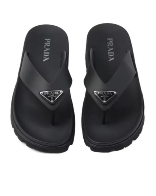 Prada Black Rubber Thong Sandals for men