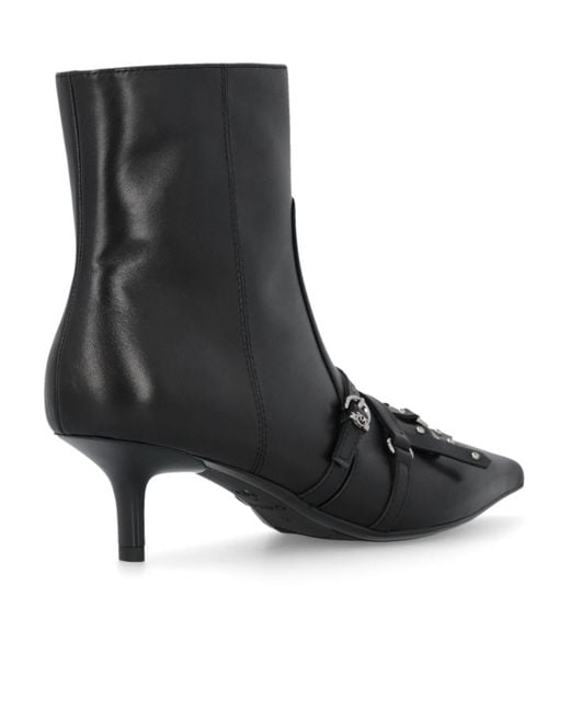 Pinko Black Buckled Pointed-Toe Ankle Boots
