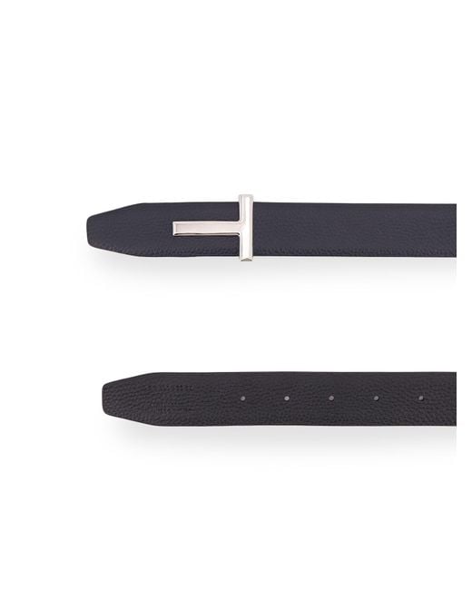 Tom Ford White T Logo Buckled Reversible Belt for men