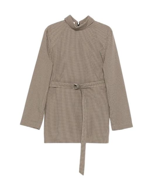 Nanushka Brown Belted Check-Pattern Mini Dress