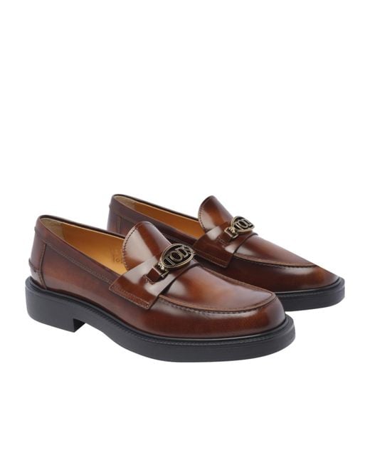 Tod's Brown Logo-Plaque Slip-On Loafers