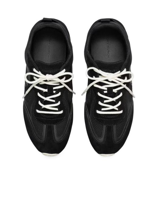Tory Burch Black Field Leather And Suede Low-Top Sneakers