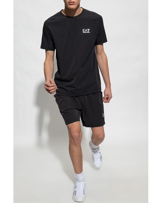 EA7 Black Logo-Printed Two-Piece Tracksuit for men