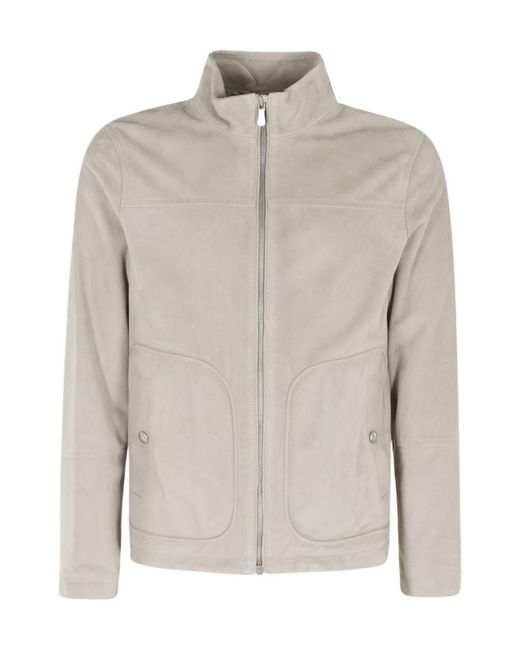 Eleventy Gray Zip-Up Leather Jacket for men