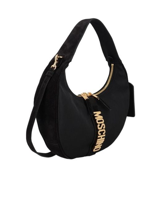 Moschino Black Logo Zip Hobo Shoulder Bag