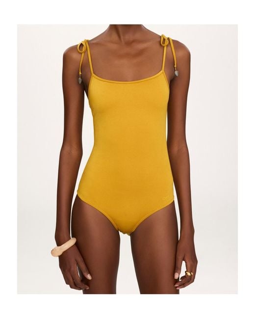 Chloé Yellow Chloé Knotted One-Piece Swimsuit