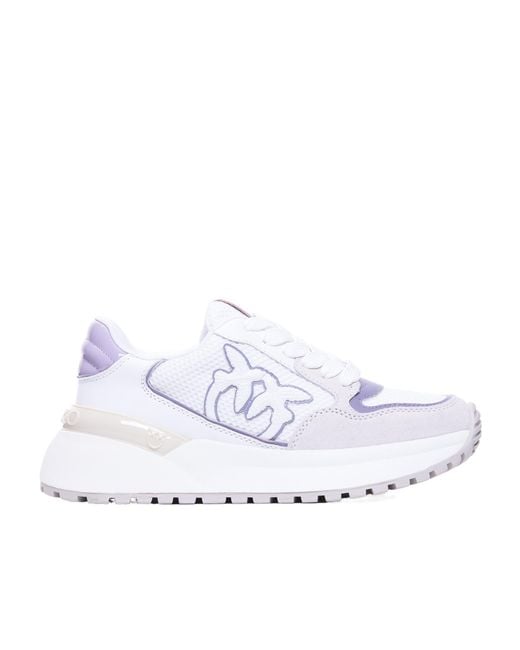 Pinko Gray Gem Lace-Up Sneakers