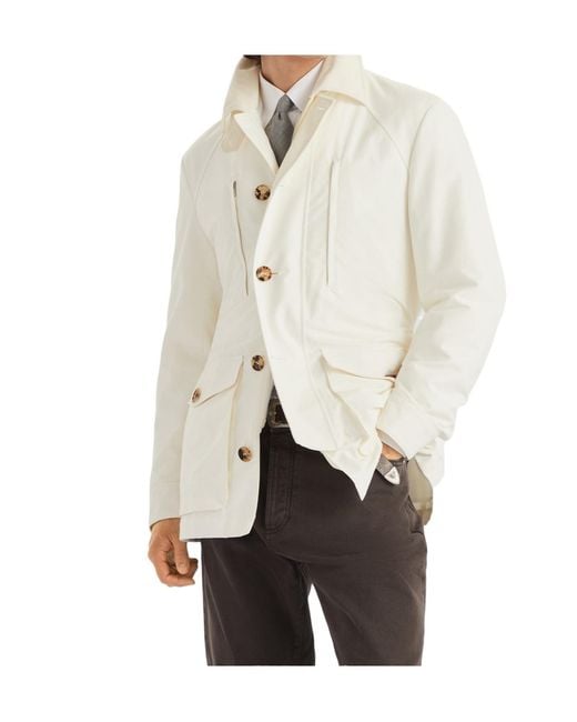 Brunello Cucinelli White Water-Resistant Gabardine Belted Parka for men