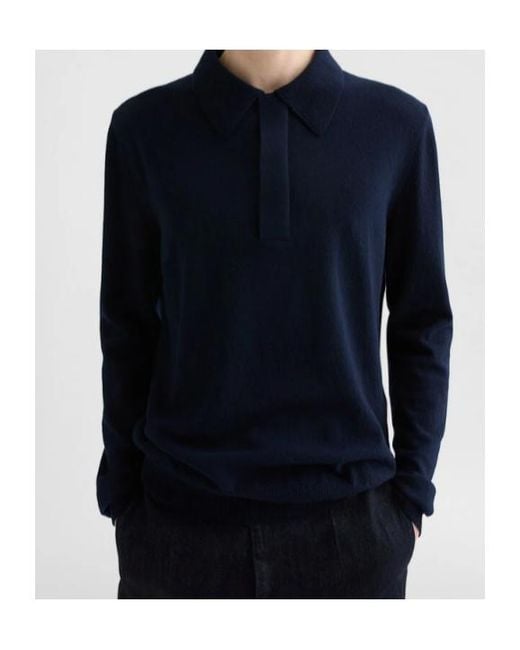 Jil Sander Blue Lightweight Wool Polo Sweater for men