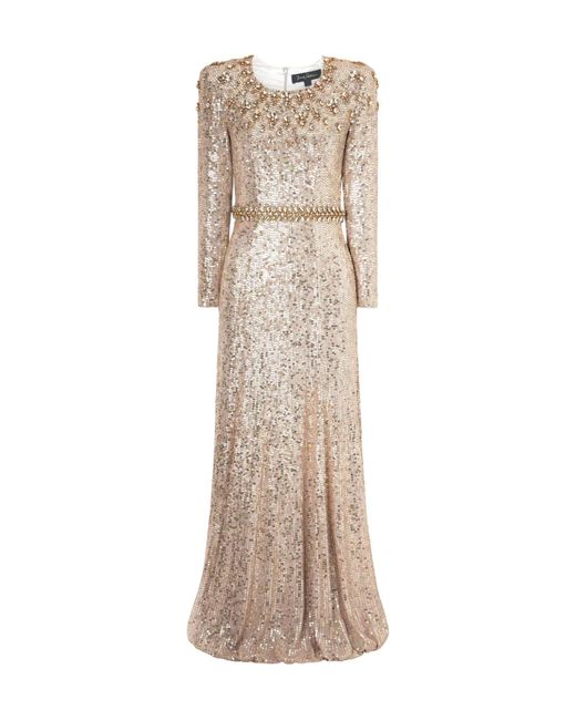 Jenny Packham Natural Sequined Satin Gown
