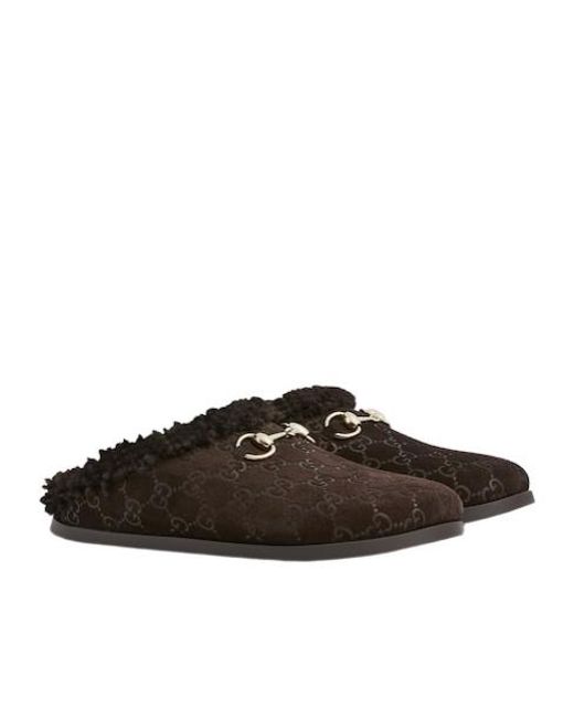 Gucci Brown Monogrammed Slip-On Sandals