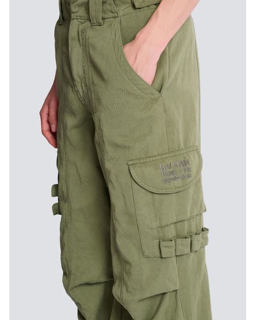Balmain Green Stamp Cargo Pants for men