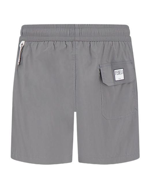 Fedeli Gray Drawstring Elastic-Waist Swim Shorts for men