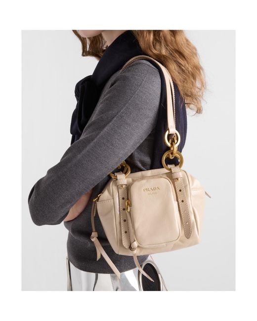 Prada Natural Dangle Leather Top-Handle Mini-Bag