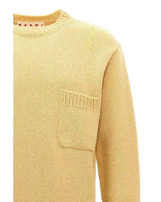 Marni Yellow Logo-Embroidered Knitted Jumper for men