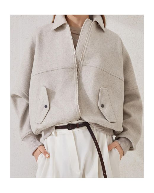 Brunello Cucinelli Gray Zip-Up Bomber Jacket