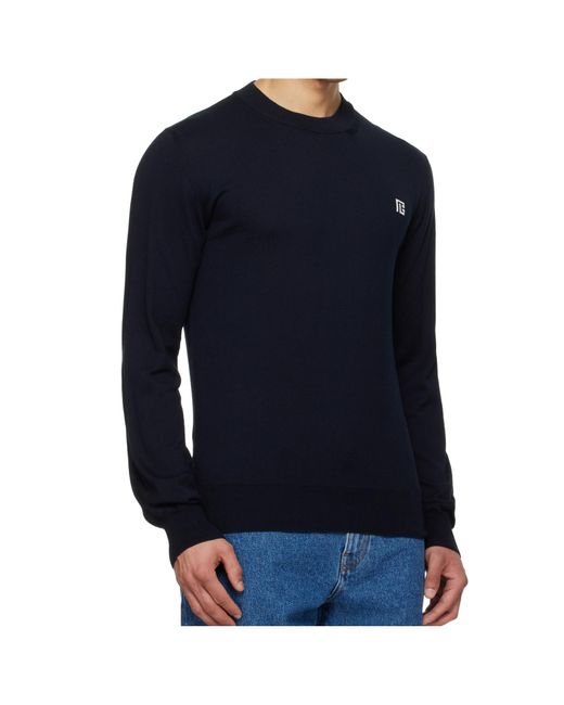 Balmain Blue Logo Intarsia Crewneck Jumper for men