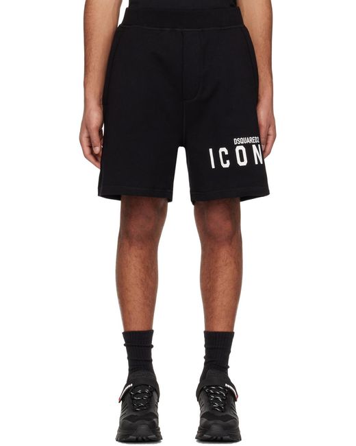 DSquared² Black Logo-Printed Elasticated Waistband Track Shorts for men