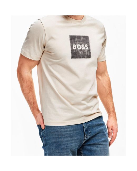 Boss White Logo Crew-Neck T-Shirt for men