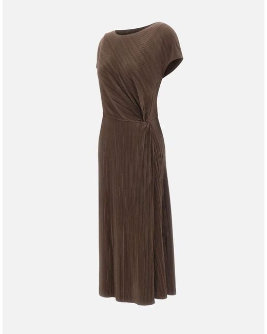 Vince Brown Pleated Knot-Waist Midi Dress