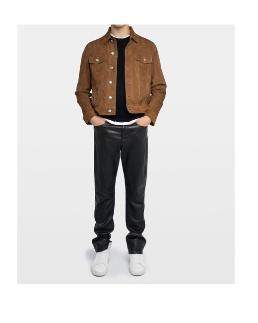 Zadig & Voltaire Brown Button-Fastening Suede Jacket for men