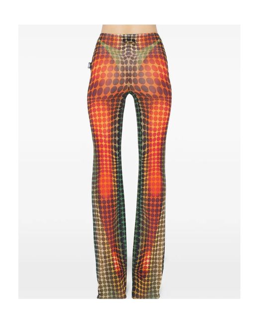 Jean Paul Gaultier Orange Optical Print Flared Pants