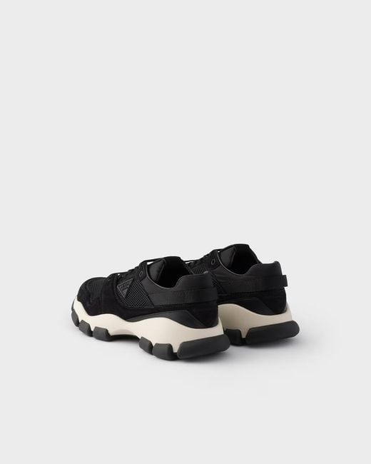 Prada Black Mesh Fabric And Suede Sneakers
