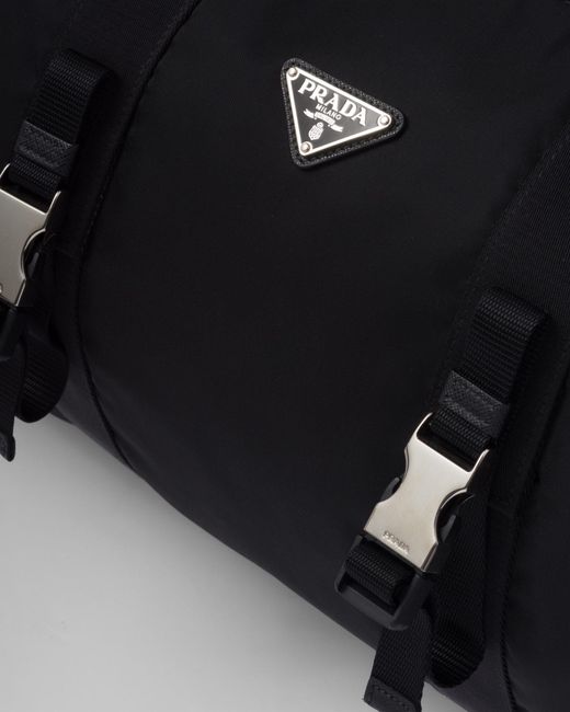 Prada Black Logo Plaque Zip-Up Duffle Bag for men