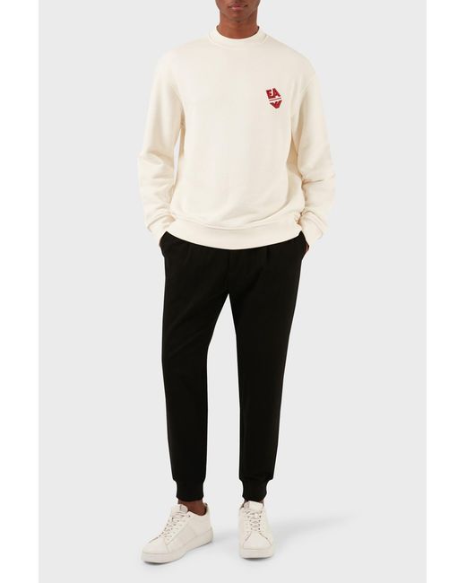 Emporio Armani White Logo-Embroidered Cotton Sweatshirt for men