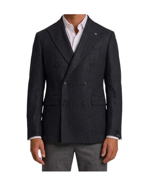 Tagliatore Black New York Double-Breasted Virgin Wool Jacket for men